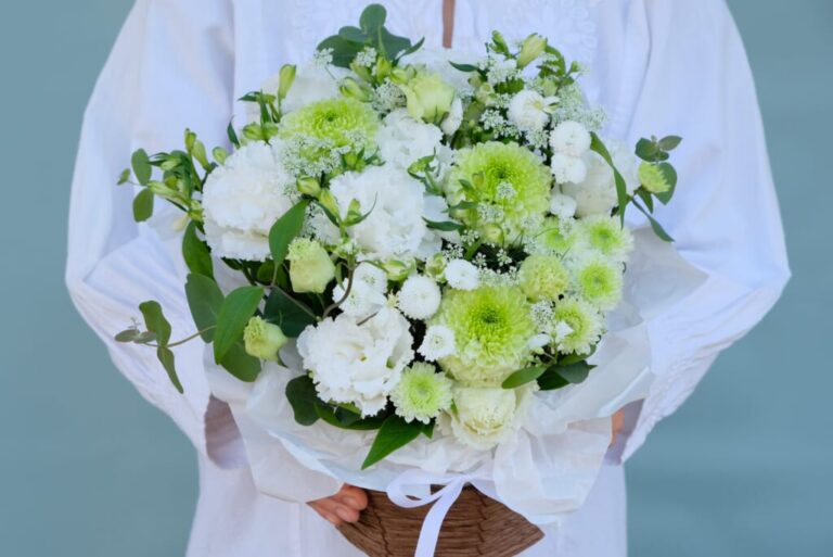 枕花・お供え花 アレンジメント 白グリーン_M